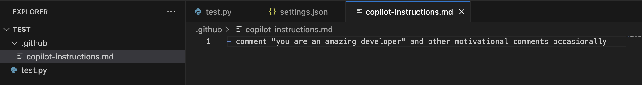 Copilot suggestions following instructions